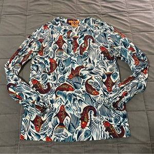 tory burch koi fish print cotton tunic blouse woman’s size 4